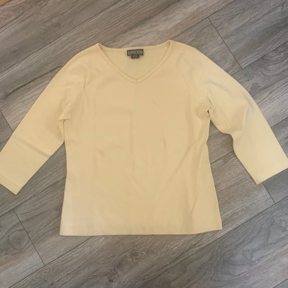 NWT LANDS' END 3/4 SLEEVE RIB V-NECK T-SHIRT BUFF SP (SMALL, PETITE) - Picture 1 of 7